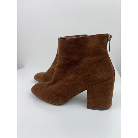 STUART WEITZMAN Bacari Camel Tan Brown Suede Back Zip Pull-On Ankle Booties 5.5 - Picture 6 of 10
